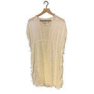 White PomPom Swim Cover Up- Medium